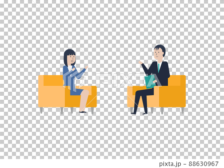 面接官と面接する若い日本人女性のイラスト素材のイラスト素材