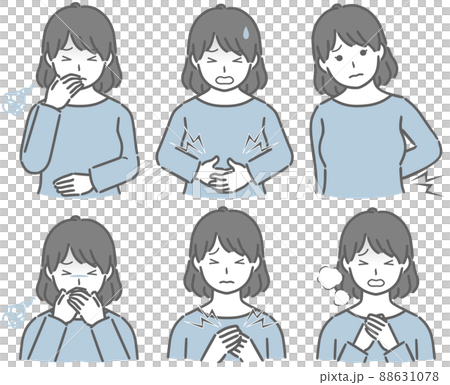 体調の悪い私服の若い女性 88631078