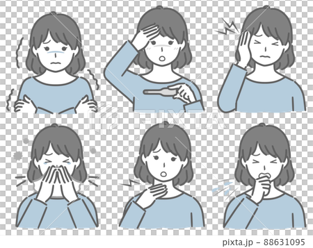 Young woman in plain clothes with cold symptoms 88631095