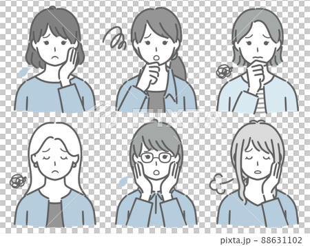 Upper body set of troubled young women (plain... - Stock Illustration ...