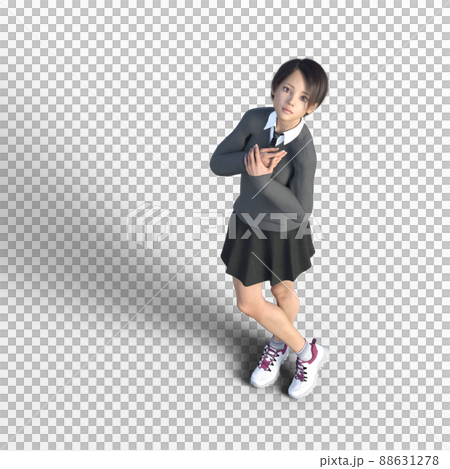 High school girl looking up perming3DCG illustration material 88631278