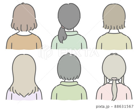 若い女性の後ろ向き上半身セット 私服 のイラスト素材