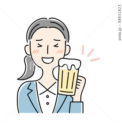 手描き風・ビールを飲む笑顔の女性のベクターイラスト 手描き風・ビールを飲む笑顔の女性のベクターイラスト 88631823