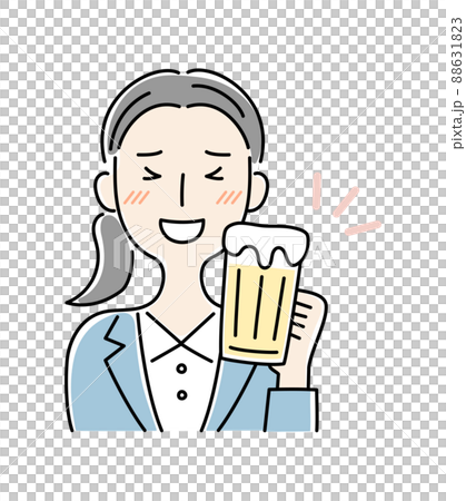 手描き風・ビールを飲む笑顔の女性のベクターイラスト 手描き風・ビールを飲む笑顔の女性のベクターイラスト 88631823