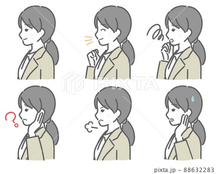 スーツの若い女性の横向き表情セットのイラスト素材 6322