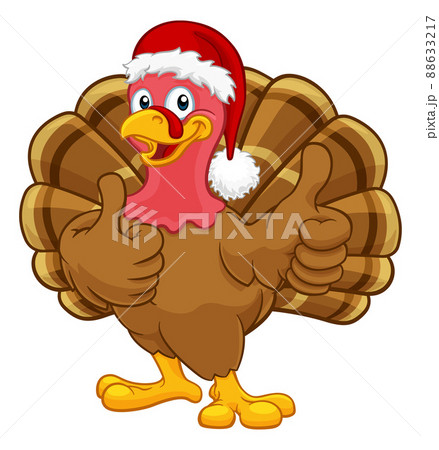 Turkey In Santa Hat Christmas Thanksgiving Cartoon 88633217