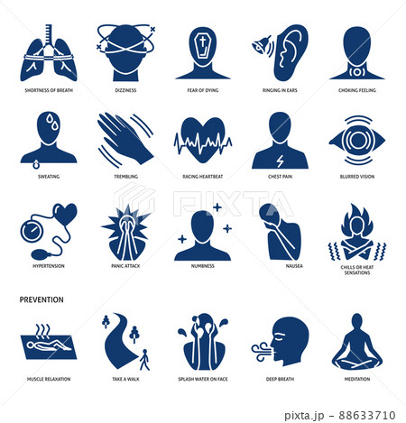 Panic attack symptoms icon set in flat style 88633710