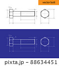 Technical drawing of the bolt in projection isolated on white and blue 88634451