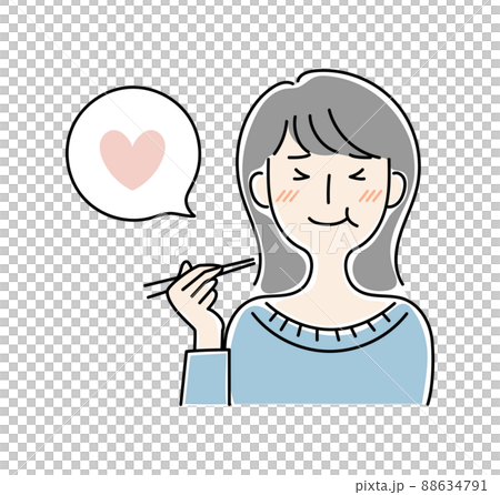 Vector illustration set of women eating with hand-painted style and smile 88634791