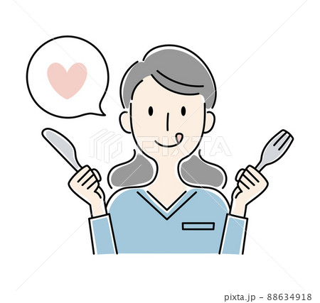 手描き風・笑顔で食事をする女性のベクターイラストセット 手描き風・笑顔で食事をする女性のベクターイラストセット 88634918