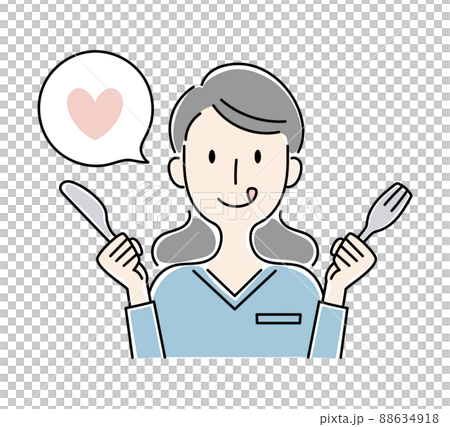 手描き風・笑顔で食事をする女性のベクターイラストセット 手描き風・笑顔で食事をする女性のベクターイラストセット 88634918