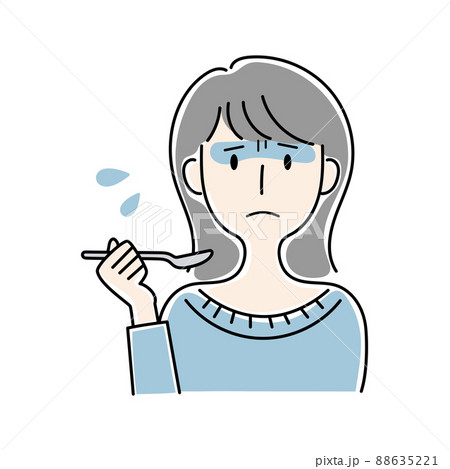 手描き風・不満そうに食事をする女性のベクターイラスト 手描き風・不満そうに食事をする女性のベクターイラスト 88635221