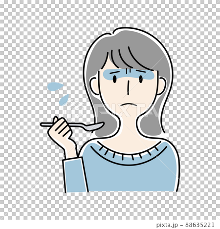 手描き風・不満そうに食事をする女性のベクターイラスト 手描き風・不満そうに食事をする女性のベクターイラスト 88635221