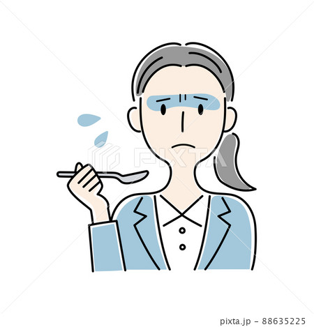 手描き風・不満そうに食事をする女性のベクターイラスト 手描き風・不満そうに食事をする女性のベクターイラスト 88635225