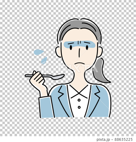 手描き風・不満そうに食事をする女性のベクターイラスト 手描き風・不満そうに食事をする女性のベクターイラスト 88635225