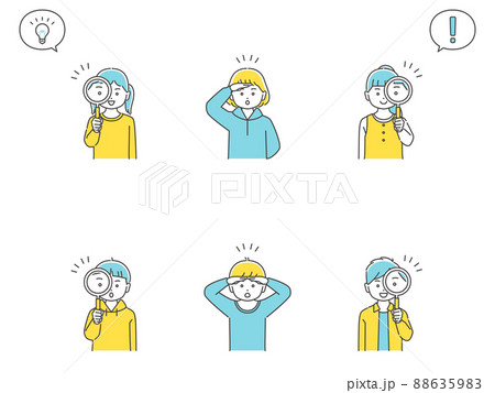 虫眼鏡をのぞく子どもたち 上半身セット 3色 虫眼鏡をのぞく子どもたち 上半身セット 3色 88635983