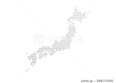 グレーのグラデーションのドットで描いた日本地図・日本列島 - シンプルな日本全図の素材