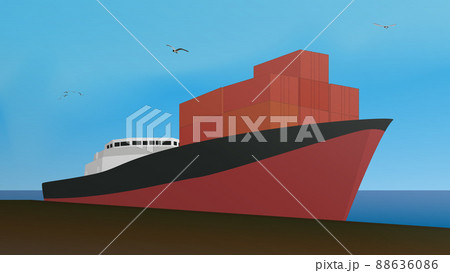 Large cargo ship with containers at the pier. 88636086