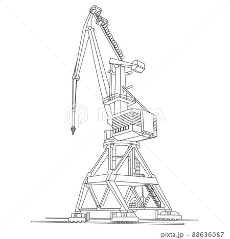Port crane outline for loading and unloading cargo ships isolated. 88636087