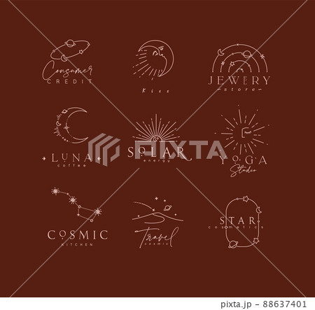 Flat elegance astrology labels with lettering red 88637401