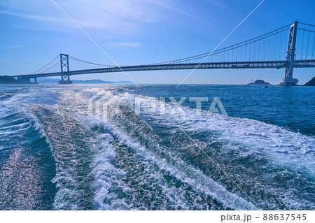 鳴門海峡の観潮船の航跡波と大鳴門橋 88637545