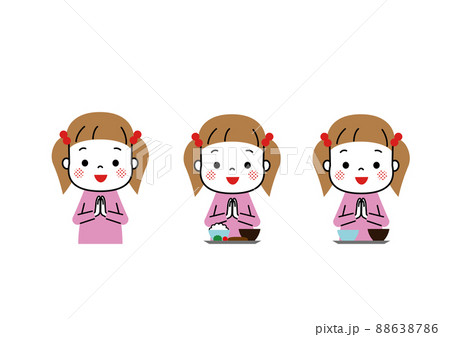 いただきます、ごちそうさまを言っている女の子 食事のマナー いただきます、ごちそうさまを言っている女の子 食事のマナー 88638786