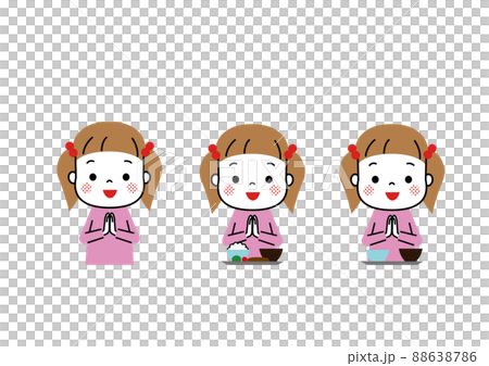 いただきます、ごちそうさまを言っている女の子 食事のマナー いただきます、ごちそうさまを言っている女の子 食事のマナー 88638786
