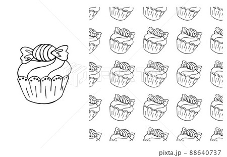 Coloring Cupcake. Set of element and seamless pattern Coloring Cupcake. Set of element and seamless pattern 88640737