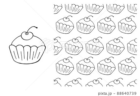 Coloring Cupcake. Set of element and seamless pattern Coloring Cupcake. Set of element and seamless pattern 88640739
