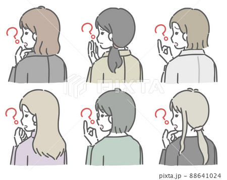 疑問に思う若い女性の斜め後ろ向き上半身セット（仕事向きの服装） 88641024