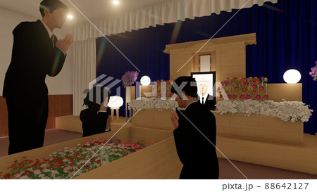 葬式 葬儀場 お別れ 人あり 遺影写真あり CG イラスト 葬式 葬儀場 お別れ 人あり 遺影写真あり CG イラスト 88642127