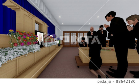 葬式 葬儀場 お別れ 人あり 遺影写真あり CG イラスト 葬式 葬儀場 お別れ 人あり 遺影写真あり CG イラスト 88642130