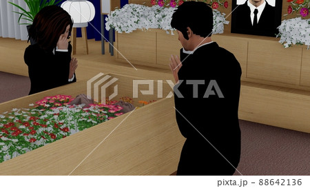 葬式 葬儀場 お別れ 人あり 遺影写真あり CG イラスト 葬式 葬儀場 お別れ 人あり 遺影写真あり CG イラスト 88642136
