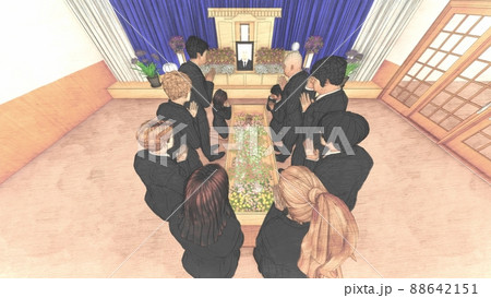 葬式　葬儀場　お別れ　人あり 遺影写真あり  CG イラスト 88642151