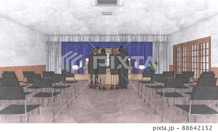 葬式　葬儀場　お別れ　人あり 遺影写真あり  CG イラスト 88642152