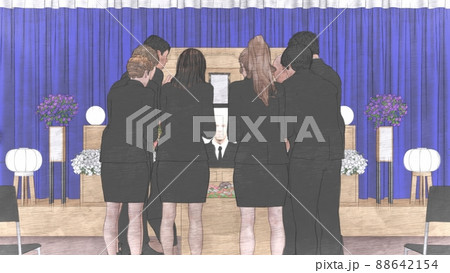 葬式 葬儀場 お別れ 人あり 遺影写真あり CG イラスト 葬式 葬儀場 お別れ 人あり 遺影写真あり CG イラスト 88642154