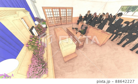 葬式　葬儀場　人あり お焼香　遺影あり  CG イラスト 88642227