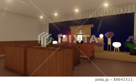 葬式 葬儀場 人なし 遺影写真あり CG イラスト 葬式 葬儀場 人なし 遺影写真あり CG イラスト 88642311