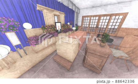 葬式　葬儀場　人なし 遺影写真あり  CG イラスト 88642336
