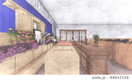 葬式　葬儀場　人なし 遺影写真あり  CG イラスト 88642338