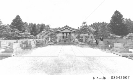 神社 お寺 墓地 お墓参り 人あり イラスト CG 神社 お寺 墓地 お墓参り 人あり イラスト CG 88642607