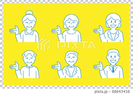 執行動作的各種人用手介紹 7 老年人和年輕人線描 執行動作的各種人用手介紹 7 老年人和年輕人線描 88643438