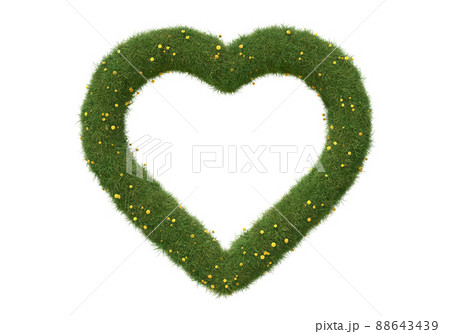 Heart shape frame made of grass and dandelions, isolated on white. 3D image Heart shape frame made of grass and dandelions, isolated on white. 3D image 88643439