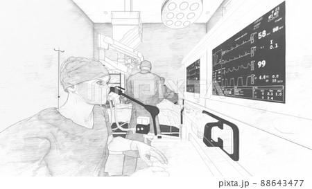 病院　手術室　人あり　イラスト　CG 88643477