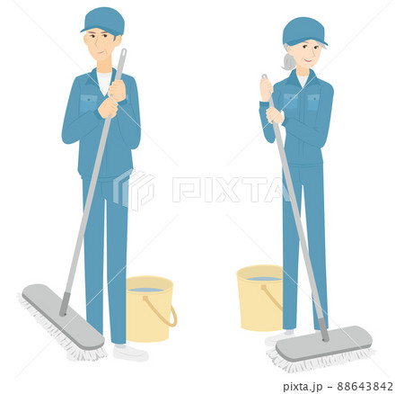 清掃のアルバイトをするシニアの男女 88643842