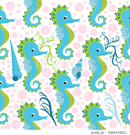 Seahorse and starfish seamless pattern. Sea life summer background. Cute sea life. Design for fabric and decor. Seahorse and starfish seamless pattern. Sea life summer background. Cute sea life. Design for fabric and decor. 88644661