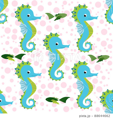 Seahorse and starfish seamless pattern. Sea life summer background. Cute sea life. Design for fabric and decor. 88644662