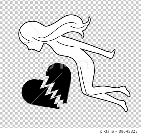 割れたハートマークと身投げする女性のシルエットの自殺イメージの抽象的なイラスト 割れたハートマークと身投げする女性のシルエットの自殺イメージの抽象的なイラスト 88645828