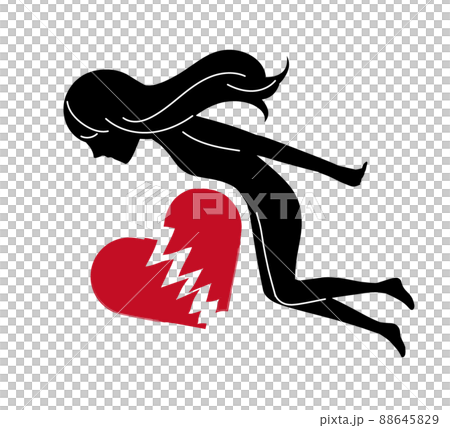 割れたハートマークと身投げする女性のシルエットの自殺イメージの抽象的なイラスト 割れたハートマークと身投げする女性のシルエットの自殺イメージの抽象的なイラスト 88645829