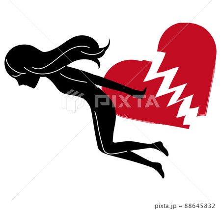 割れたハートマークと身投げする女性のシルエットの自殺イメージの抽象的なイラスト 割れたハートマークと身投げする女性のシルエットの自殺イメージの抽象的なイラスト 88645832